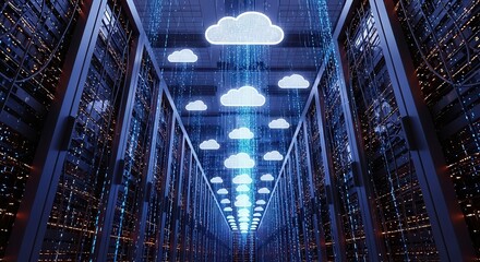 Futuristic Data Center with Cloud Computing, Artificial Intelligence, and Digital Network Visualization llm data science machine learning