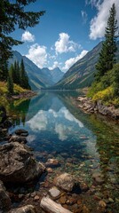 Serene Waters Reflecting Mountains and Sky