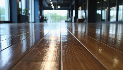 Fototapeta premium Beautiful wooden floor featuring a non-stick surface and ample copy space for text in a modern interior setting