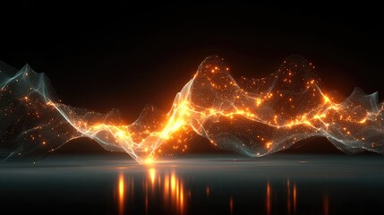 Golden Glowing Energy Wave on Dark Background