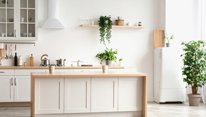 Convenient kitchen space featuring a lively plant on the counter adding a touch of nature to modern cooking environment