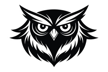 Obraz premium Striking Black and White Owl Head Illustration with Detailed Feathering