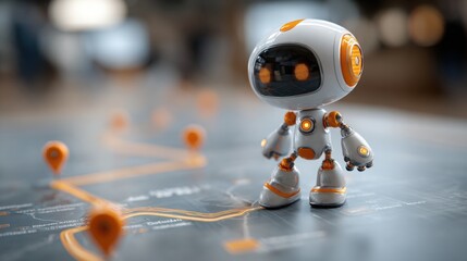 A robot positioned on a table illustrating the concept of ai customer journey mapping for b2b clients