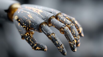 Futuristic robotic hand depicting an ai forecast interface concept for precise predictions and data analysis