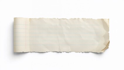 Obraz premium Blank torn wrinkled ruled paper with a curled edge on white background