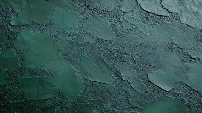 Close-up of Teal Textured Surface with Vintage Look and Irregular Patches, Cracked Areas Revealing Light Reticulated Patterns, Light Enhances Depth, Suitable for Retro Design and Abstract Texture Mate