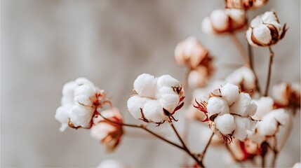 Close-up of cotton blossoms against a soft backdrop.