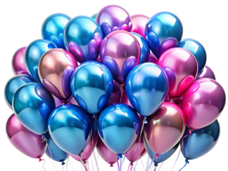 a group of balloons in metallic shades of blue and isolated on white background PNG , AI GENERATED