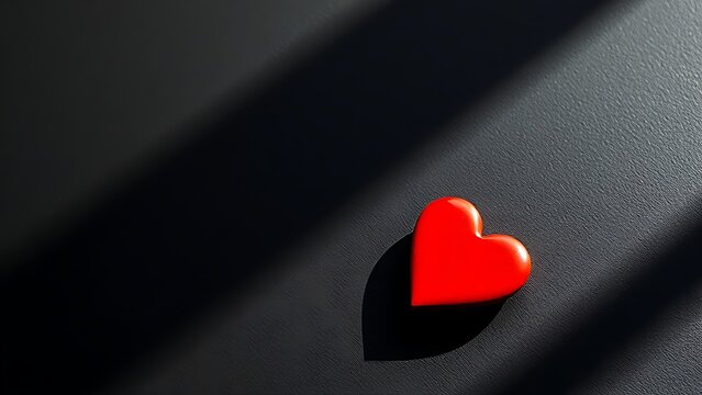 Red heart-shaped object on a dark textured surface, conveying emotion through minimalist design.