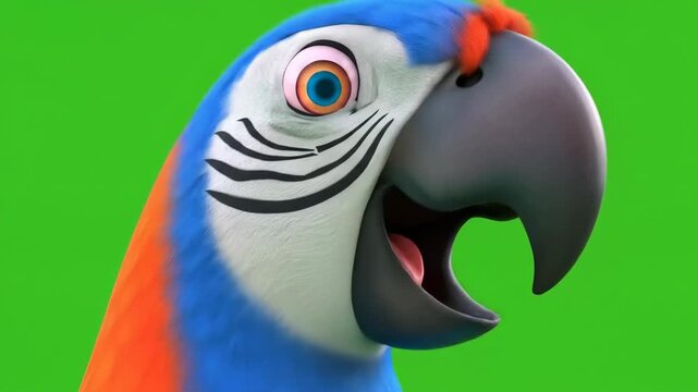 Animated Colorful Macaw Parrot Character Isolated on Green Screen for Easy Keying
