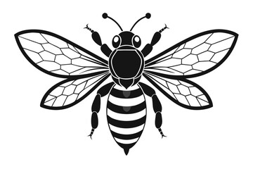 Obraz premium Bee on flower with black and white butterfly vector illustration