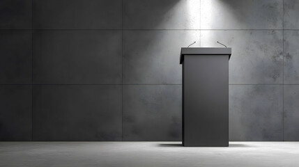 Black Podium with Microphones in an Empty Room with Concrete Walls