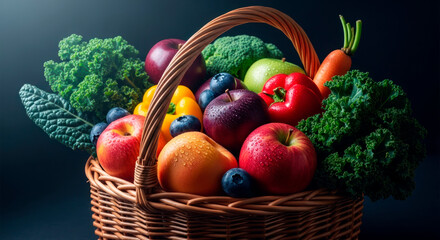 Fresh organic vegetables in rustic wicker basket