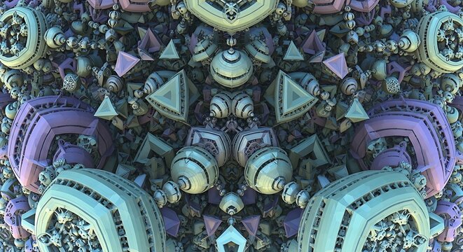 Detailed kaleidoscopic fractal showcasing intricate geometric patterns and pastel colors
