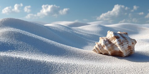 Seashell on Sandy Dunes Coastal Beach Nature Photography Daylight Tranquil Atmosphere