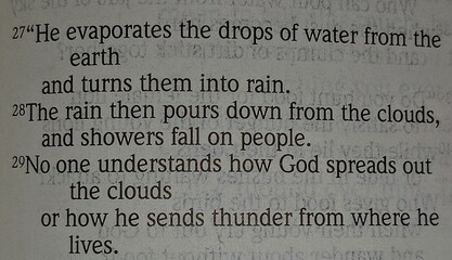 Process of water formation in the Holy Bible. Water cycle according to the Holy Scripture. How rain forms in the Bible at Job 36:27-29.