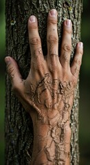 A symbolic convergence of human touch and nature's embrace in rustic representation