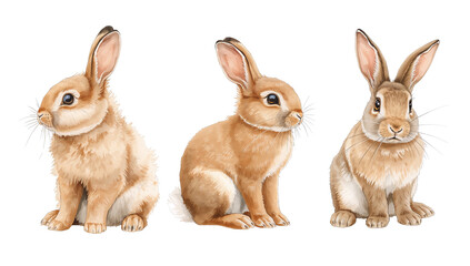 Obraz premium Charming trio of watercolor rabbits sitting upright on an isolated transparent backdrop