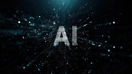AI text,  dark background, digital particles