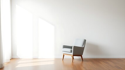 Minimalist living room corner featuring a single armchair, embodying simplicity and calm.