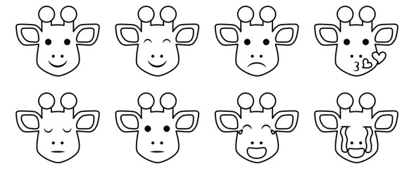 Obraz premium Giraffe Line Art Faces Collection - Cute Giraffe Head Outline Illustration.
