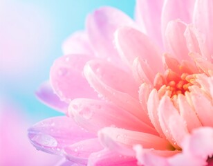 Soft pink flower, water droplets