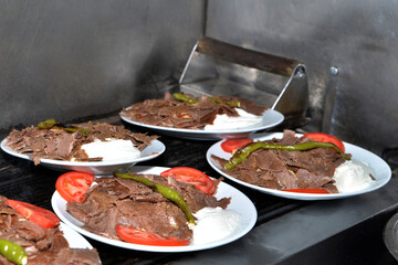 Turkish doner kebap at restaurant