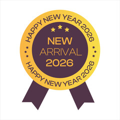 Happy New Year 2026: New arrival badge with a ribbon for product releases.