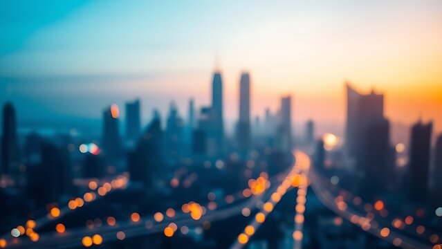 Futuristic cityscape blending with glowing connection nodes in a gradient of blue and orange.