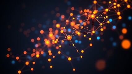 Abstract data visualization with glowing nodes in dark space, representing digital connectivity.