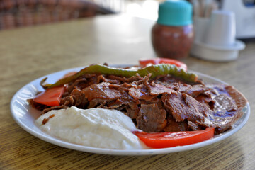 Turkish doner kebap at restaurant