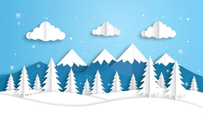 Fototapeta premium Winter landscape, paper art style (1)