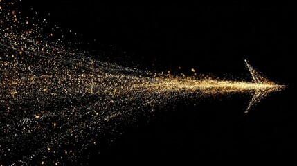 Gold glitter particles form a stylized arrow against a black background