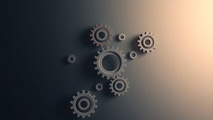 Abstract floating gears on a gradient backdrop, symbolizing innovation and mechanics.