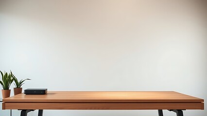 A minimalist wooden desk with a clean, uncluttered surface, radiating modern simplicity.