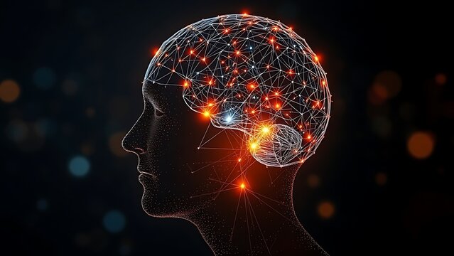 A fading neural network within an elder's silhouette, highlighting a path to wellness and vitality.