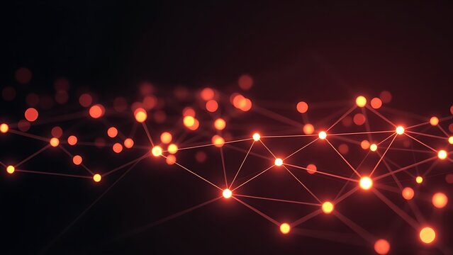 Futuristic network concept with glowing nodes and lines, set against a dark and atmospheric background.