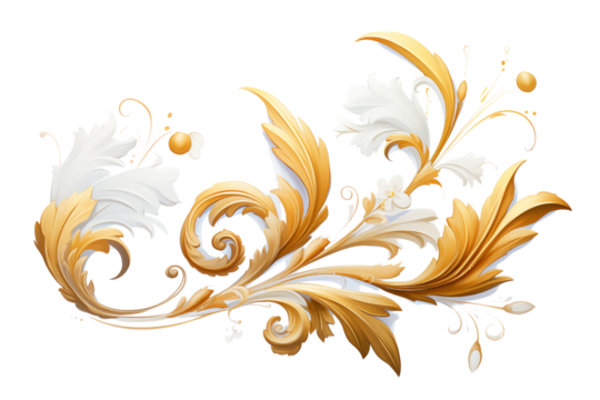 Gold and White Floral Ornament: Elegant Design Element for Wedding Invitations, Logos & More on transparent background png
