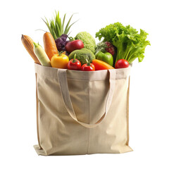 Eco friendly shopping bag filled with fresh colorful vegetables on black background