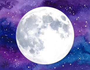 Watercolor moon in starry night sky (1)