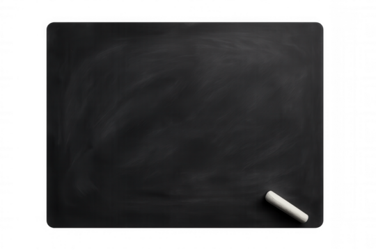Blank blackboard with a single piece of chalk on a transparent background, ideal for educational or learning concepts