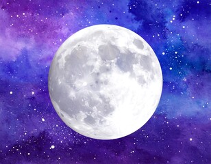 Watercolor moon in vibrant space
