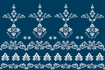 Thai fabric pattern, blue background wallpaper, abstract background, table cloth, clothes, shirts, dresses, bedding, blankets and other textile products.