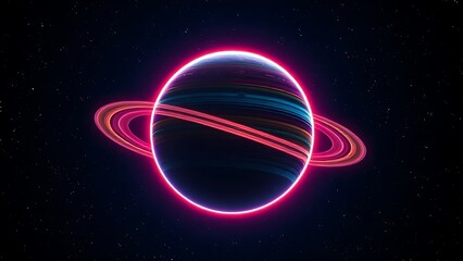 Obraz premium A colorful planet with glowing rings floating in deep space, evoking cosmic wonder and mystery.