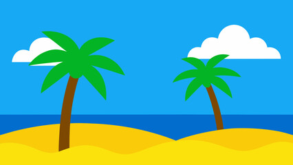 Fototapeta premium Bright tropical beach scene with palm trees and clouds