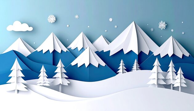Winter mountain landscape, paper art - Powered by Adobe