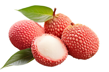 Lychees: Vibrant Red Fruit with White Flesh - Close-Up Photo on transparent background png
