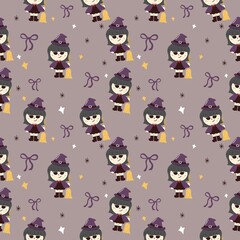 Cute Witch Halloween Seamless Pattern