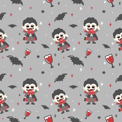 Cute Vampire Halloween Seamless Pattern