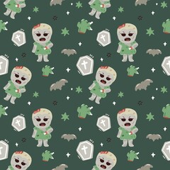 Cartoon Zombie Halloween Seamless Pattern